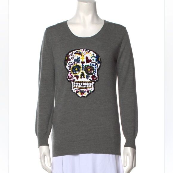 Markus Lupfer Gray Sequin Skull Sweater - Picture 1 of 4